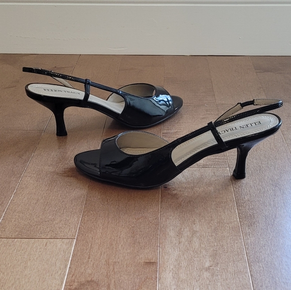 Ellen Tracy Shoes - NWT ELLEN TRACY BLACK PATENT SIMONE SLINGBACK SANDALS HEELS Size 7.5
